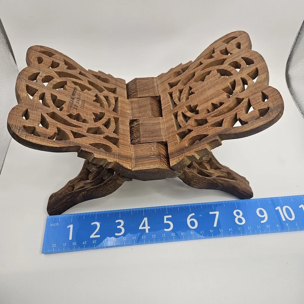 Vintage Shesham Wood Folding Book Stand Hand Carved Made in India Ornate